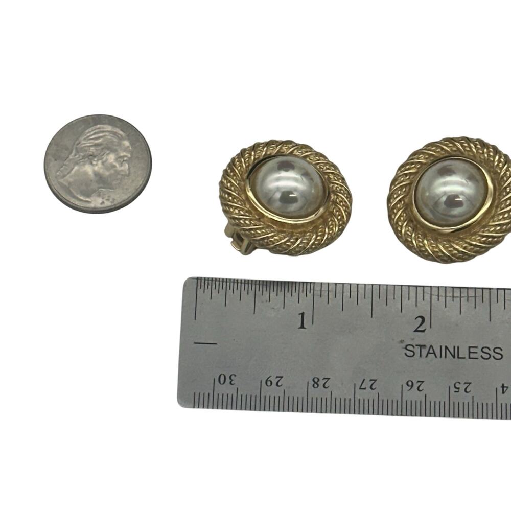 Vintage Christian Dior Earrings & Necklace Set W/ Faux Cabachon Pearl Gold Tone - Picture 15 of 15